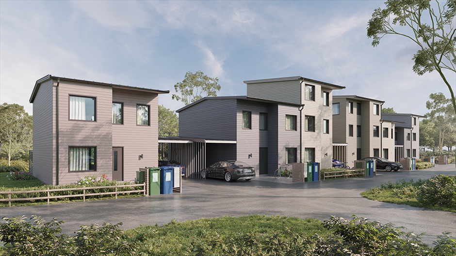Hus på Ekerö. Modern trädgårdsstad med sobra parhus.